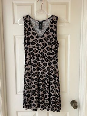 Premise Taupe and Black Sleeveless Leopard V-Neck Mini Dress